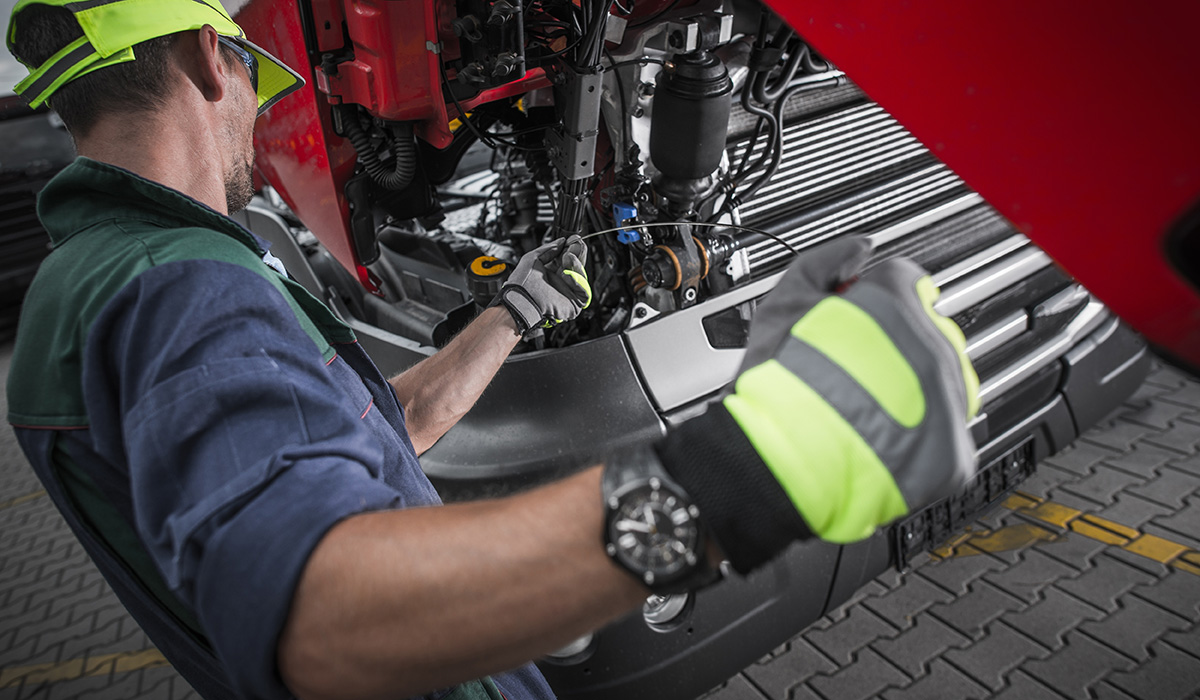 Technician checking oil dipstick