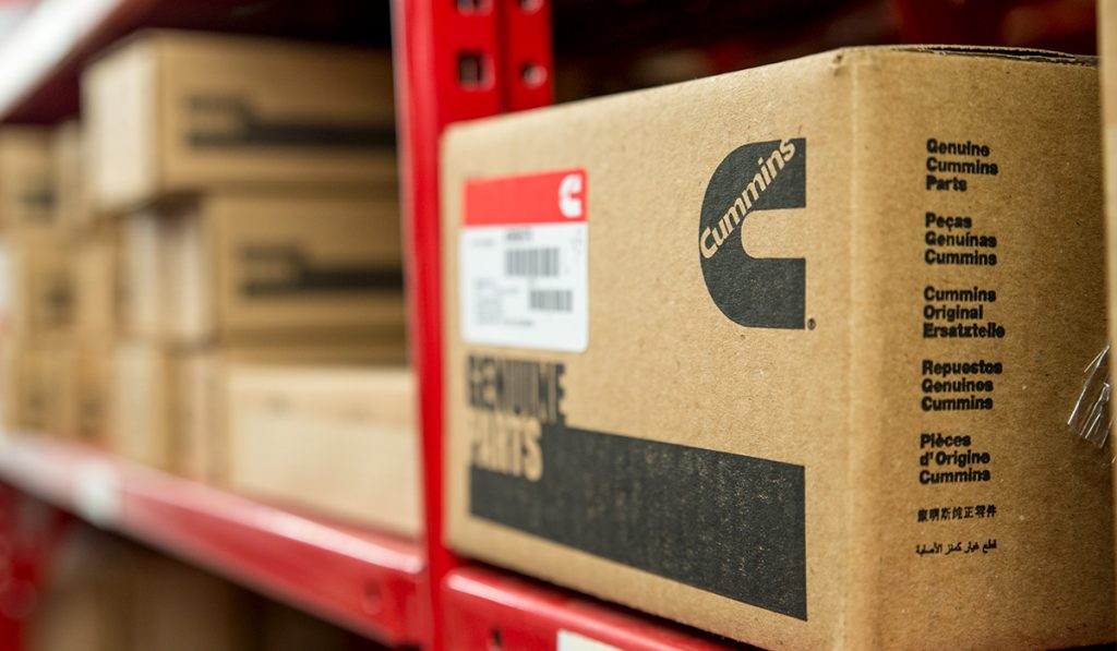 Photo of Cummins parts box on warehouse shelf